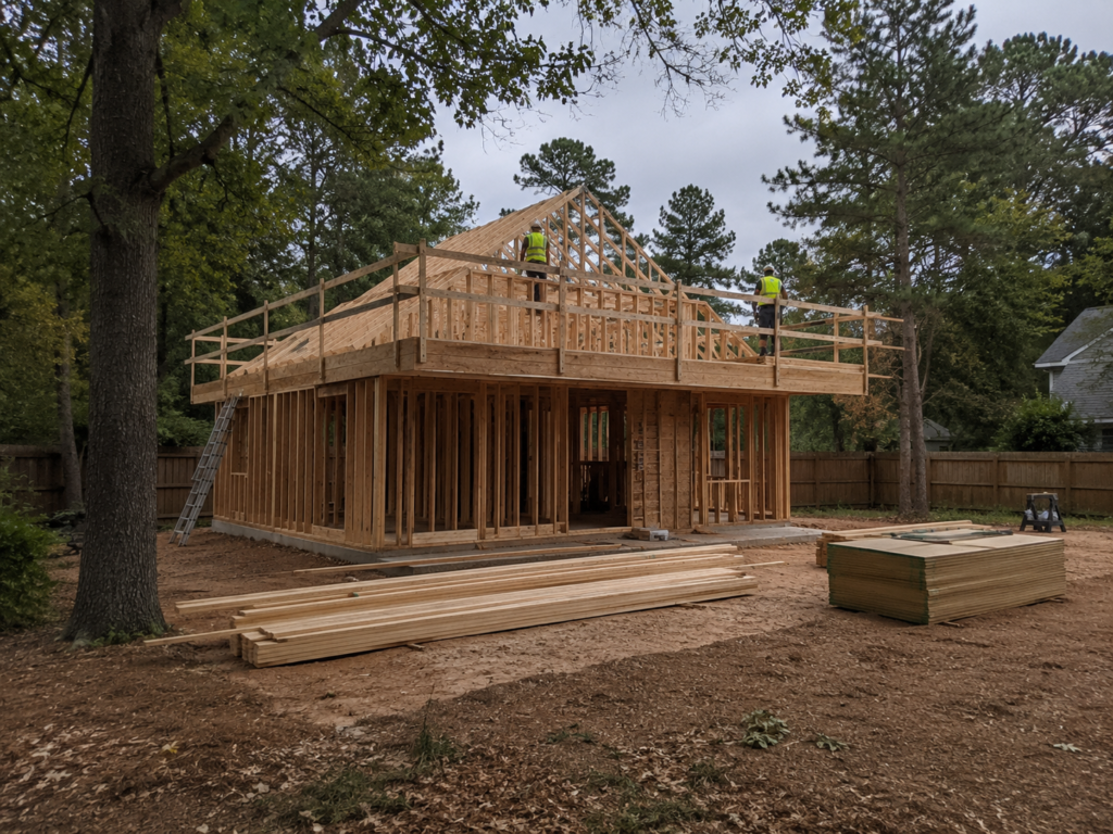 In-law suite ADU under construction and permitted to North Carolina code in the Triangle, by Forge Construction Group