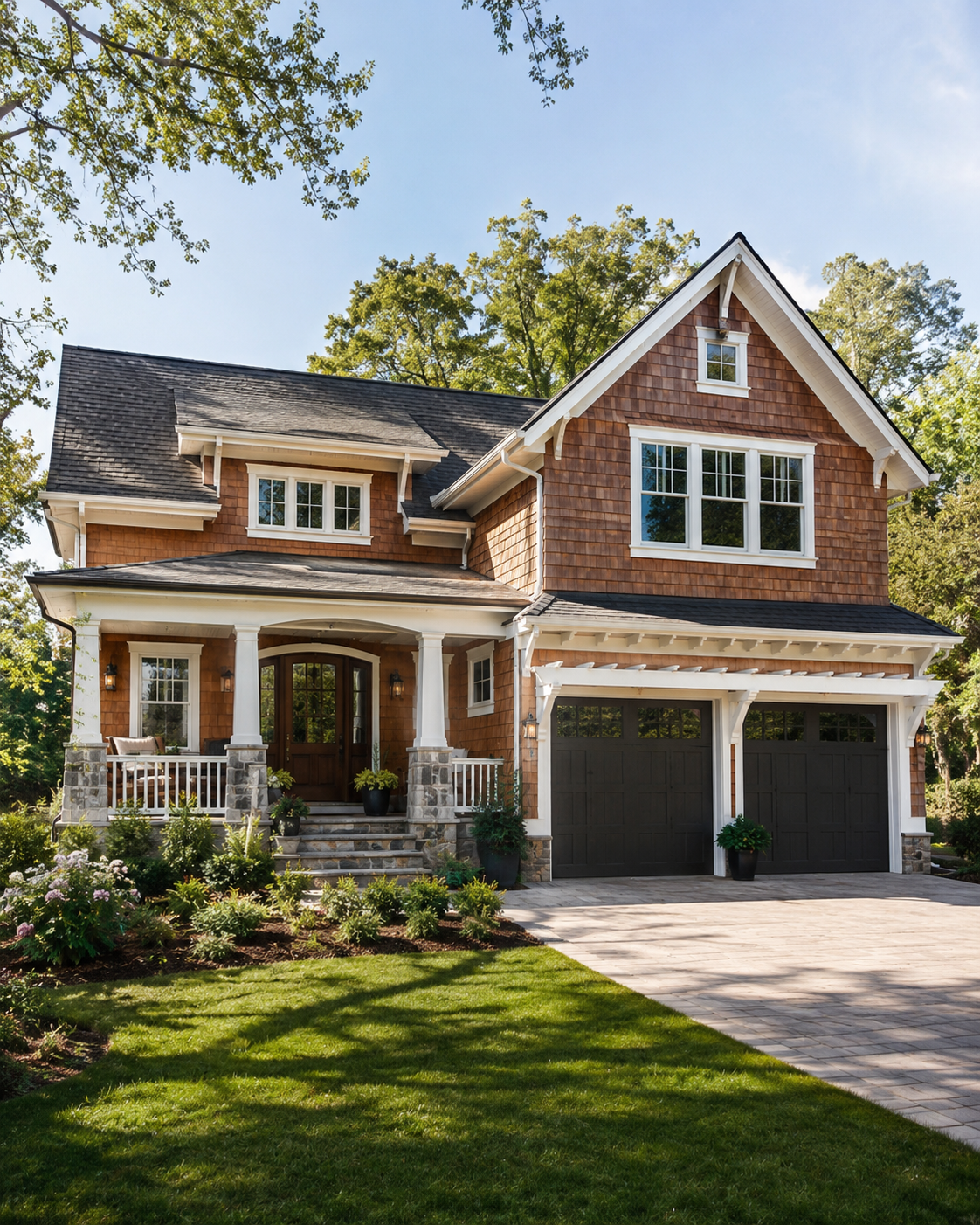 Classic two-story home with rich cedar shake siding near Chapel Hill NC