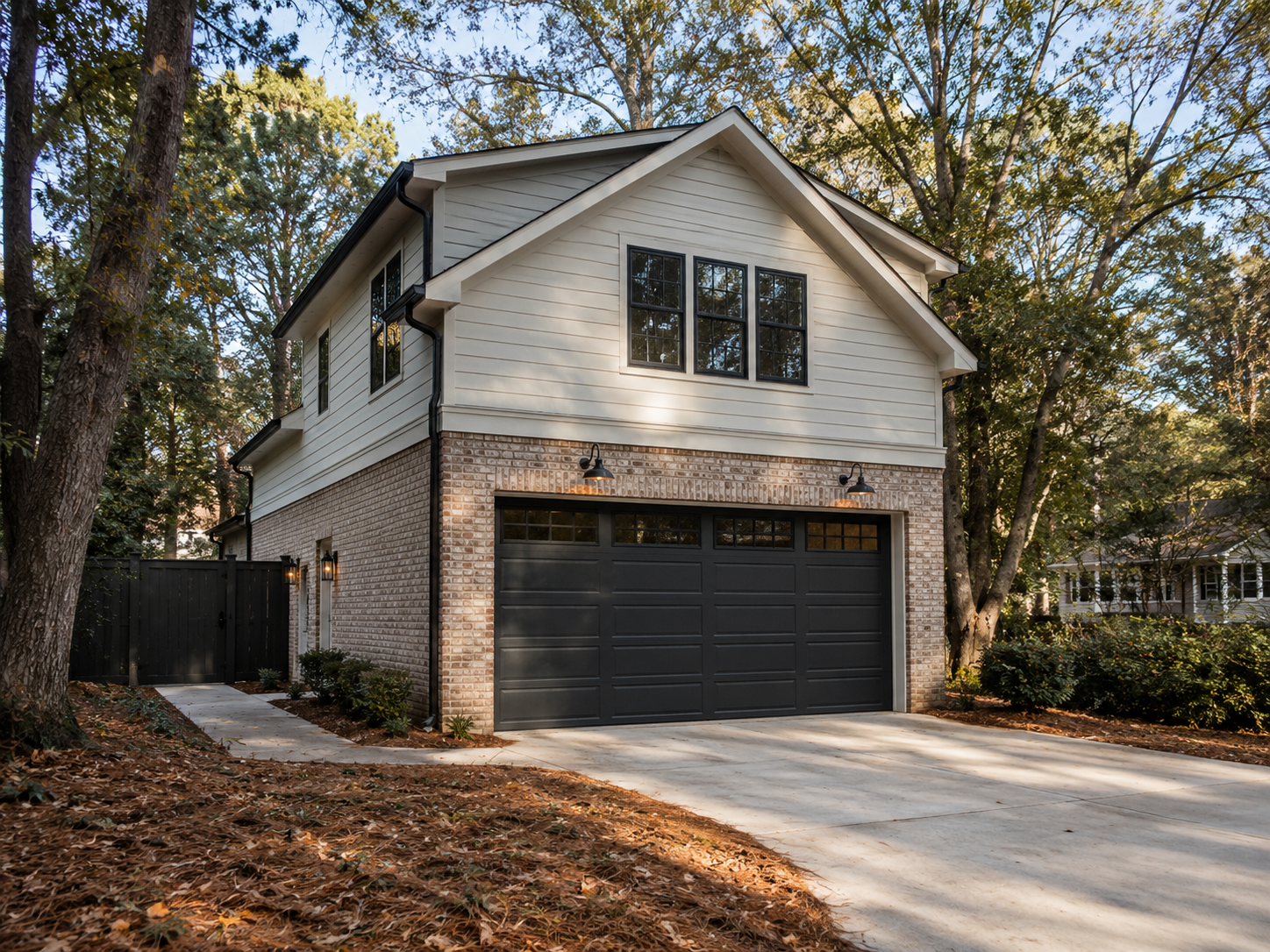 Two-story detached ADU with a garage in the Triangle, built by Forge Construction Group