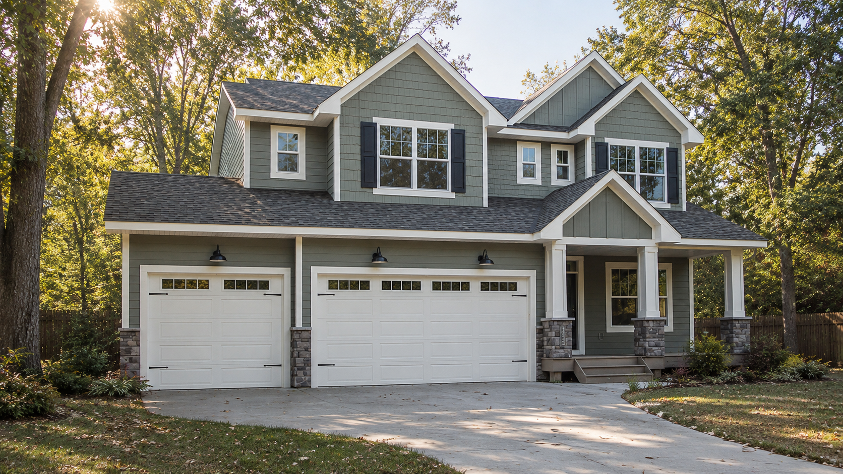 James Hardie board-and-batten fiber cement siding on a modern farmhouse with timber porch in the Triangle NC