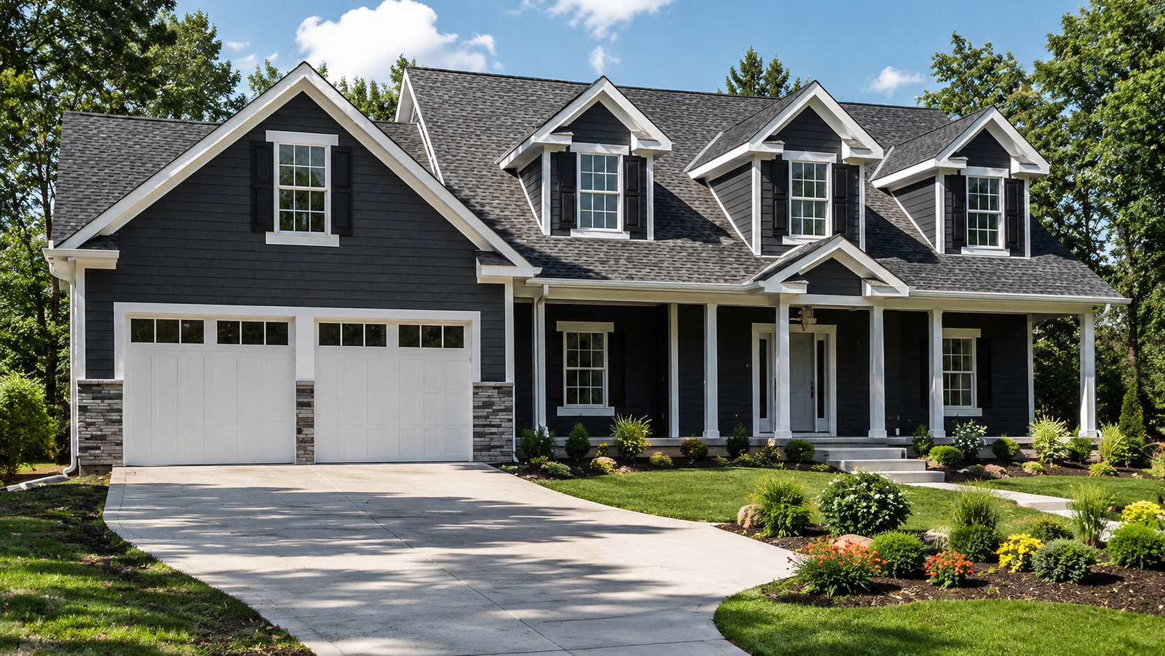 Completed LP SmartSide engineered wood siding installation on a large two-story Triangle NC home