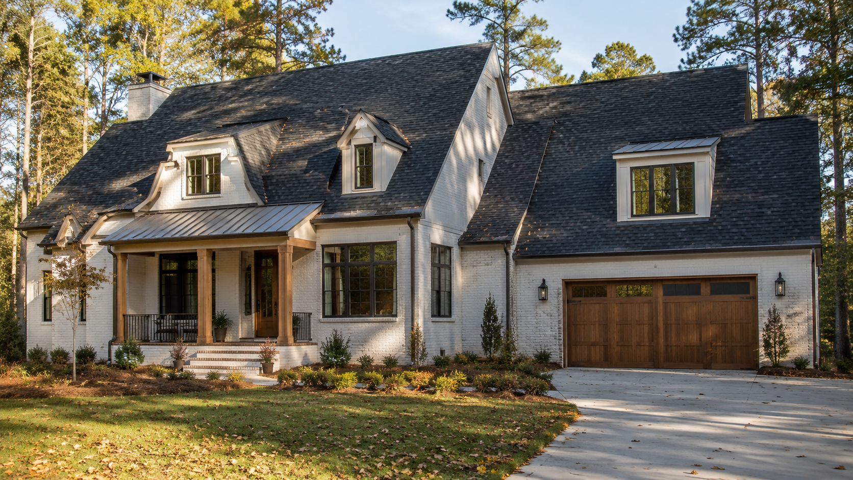 Custom Triangle home with a new architectural shingle roof and standing seam metal accent, by Forge Construction Group in North Carolina