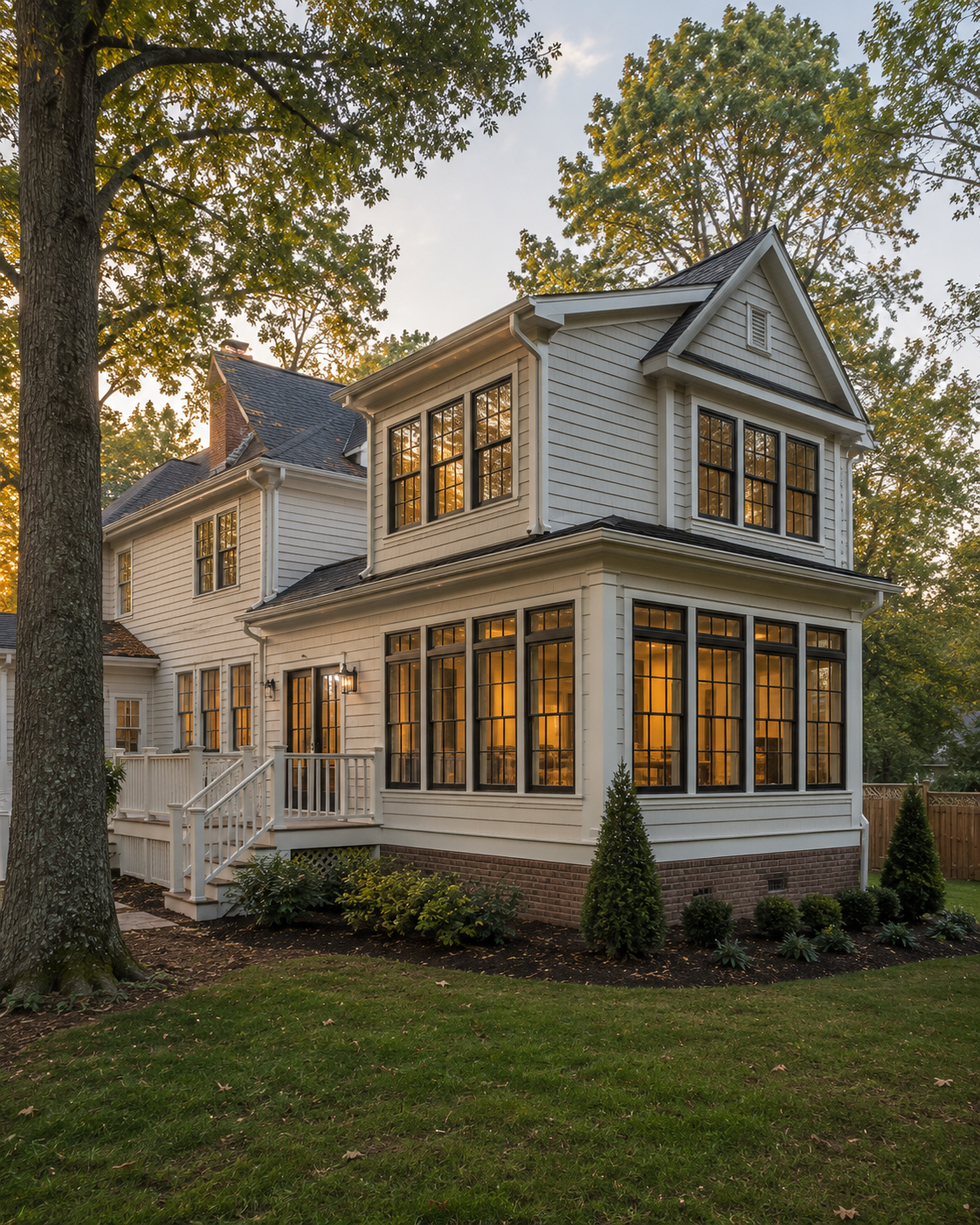Custom second-story home addition with bay windows on a two-story Triangle home, built by Forge Construction Group