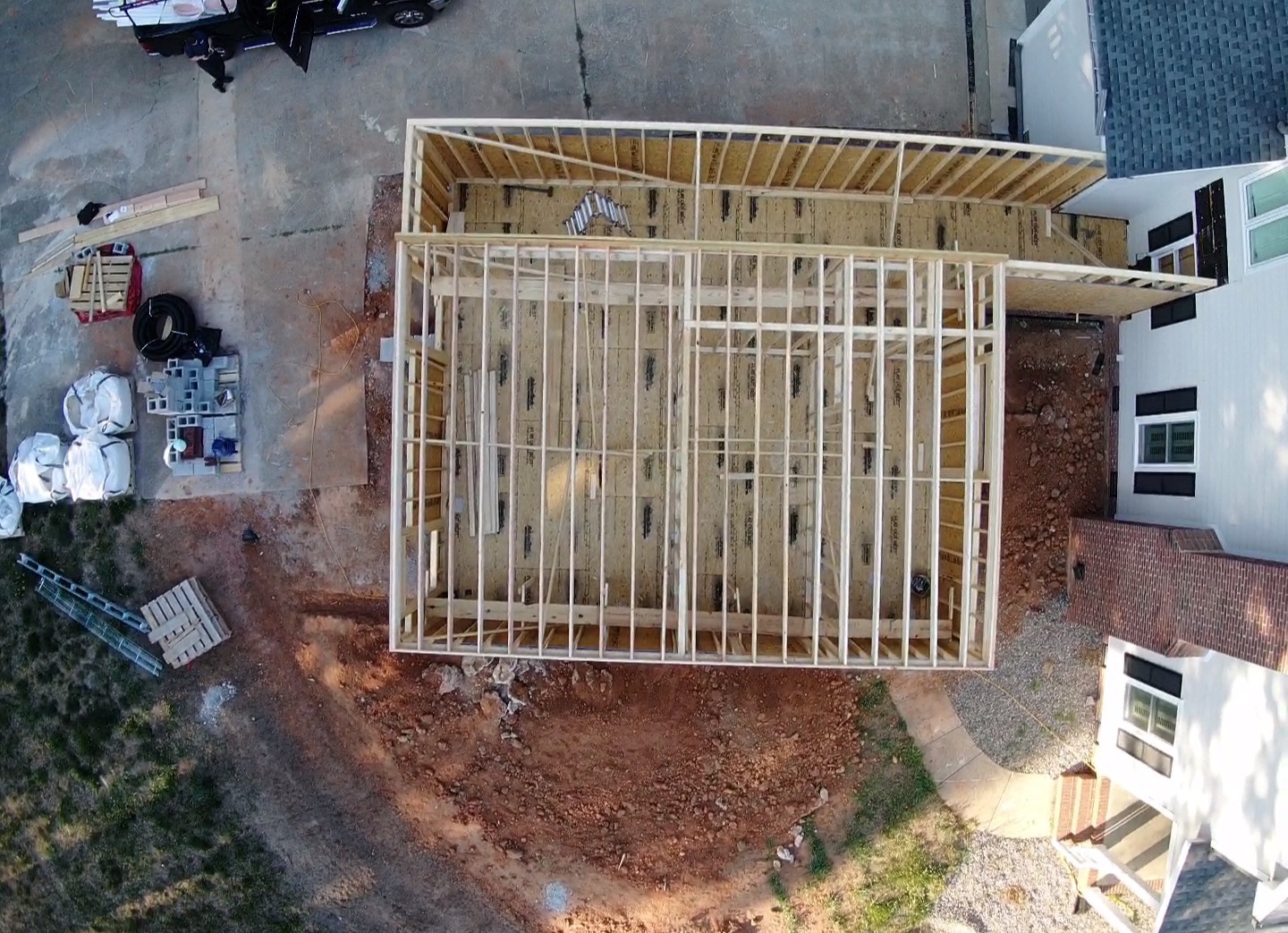Home addition framing under construction by Forge Construction Group